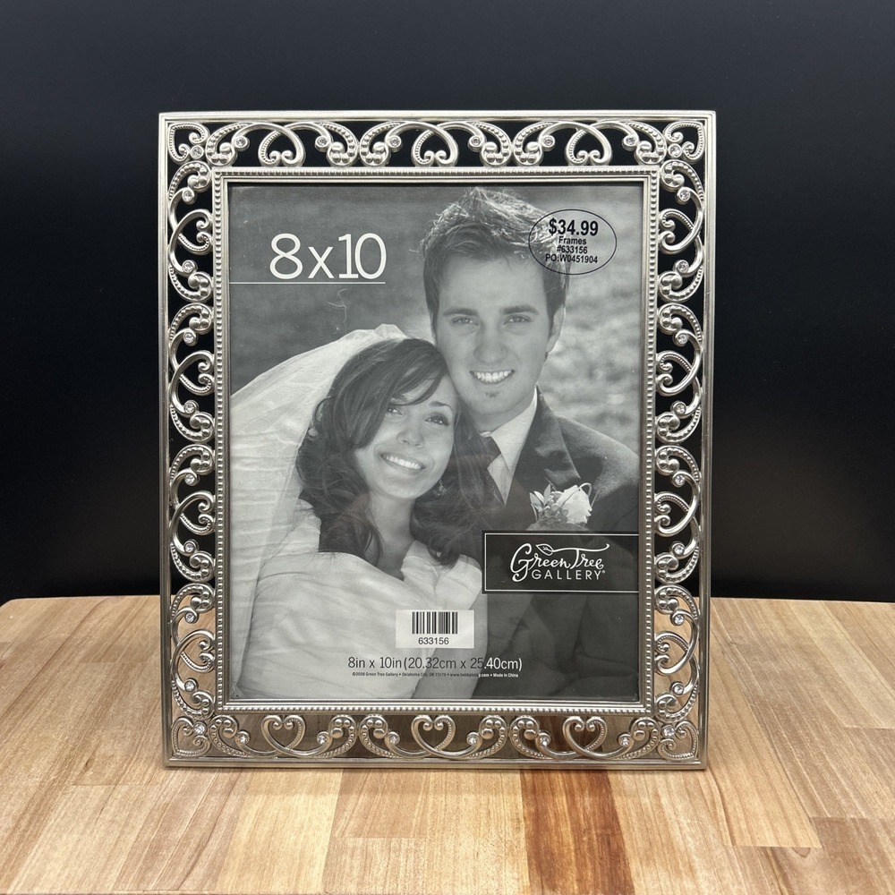 Green Tree Gallery Pewter Metal Frame with Rhinestone Embellished Design  8x10